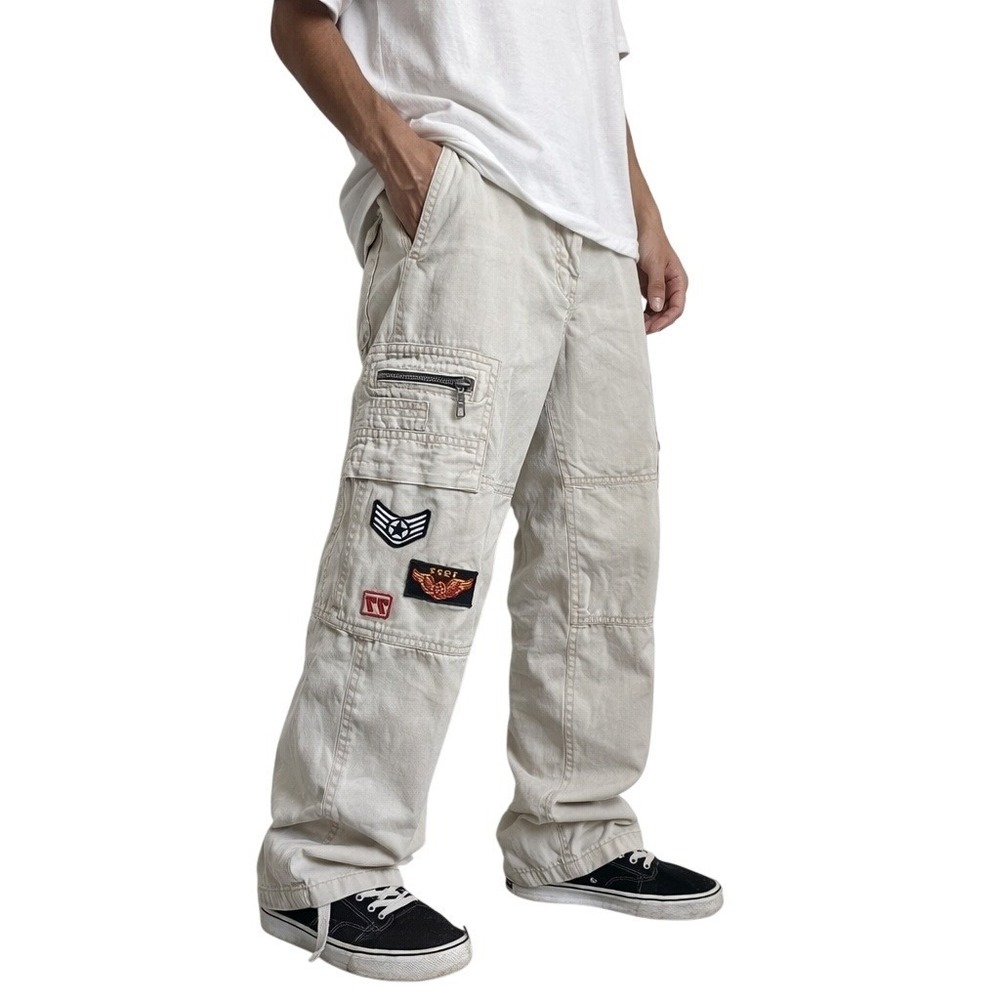 BUGLE BOY Vintage Cargo Pants‎ Y2K Patch Utility Beige 34x30
